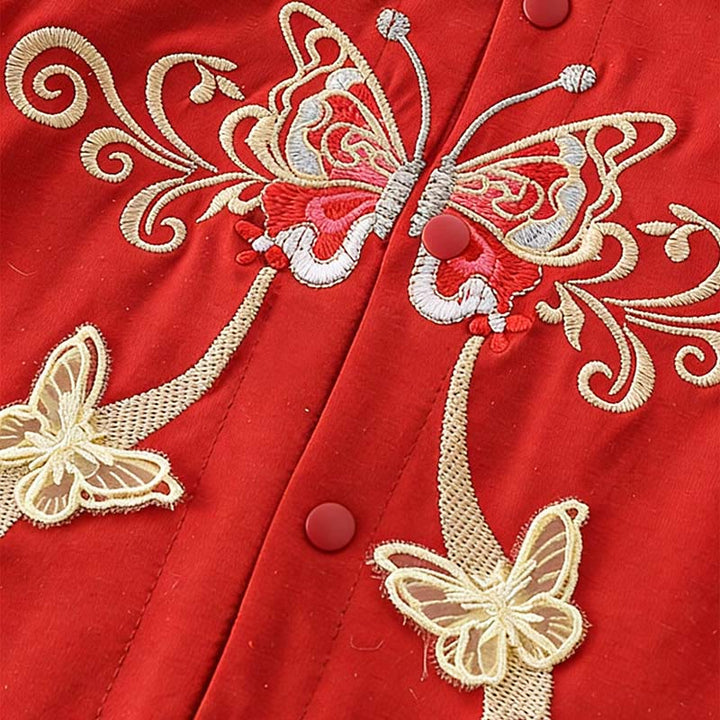 Buddha Stones春秋 レッド バタフライ デザイン ベビー ガール コットン 長袖 ワンピース ロンパース - image 5