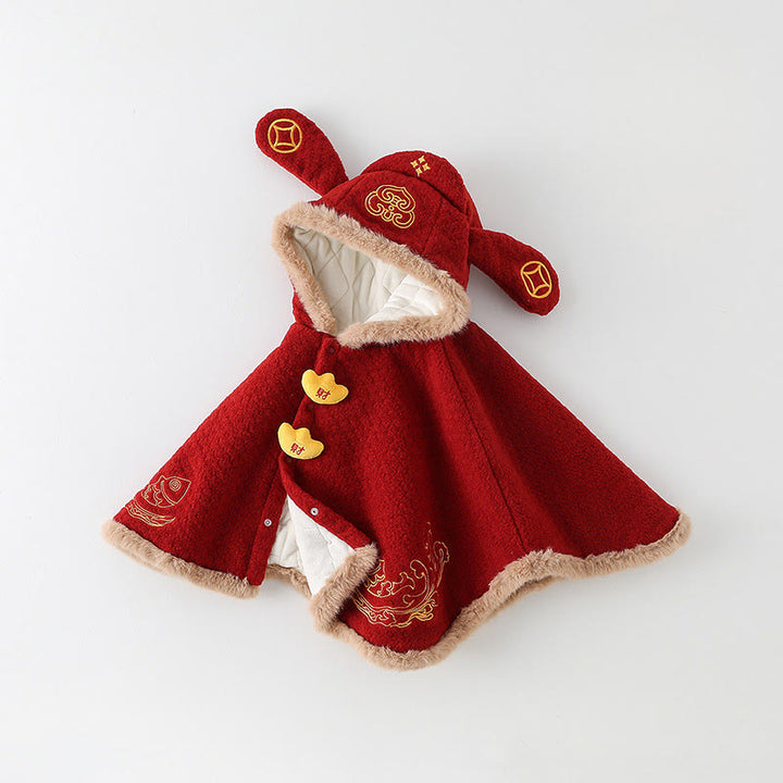 Buddha Stones秋冬 赤鯉鯉模様 女の子 男の子 長袖 マント ジャケット - image 3