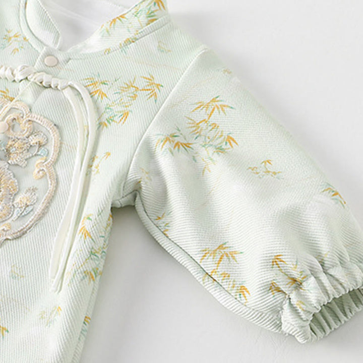 Buddha Stonesと春と秋、竹の花のデザイン、女の子用コットン長袖ワンピースロンパース - image 6