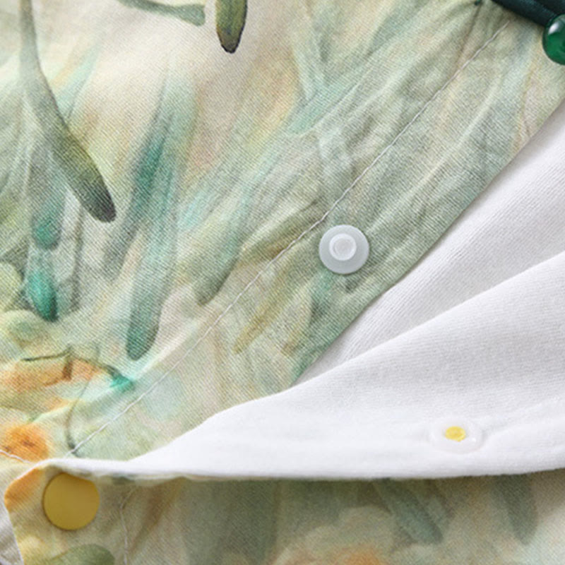 Buddha Stones、春、秋、ベージュ、花、緑の草のデザイン、ベビーガール、コットン、長袖、ワンピース、ロンパース - image 9