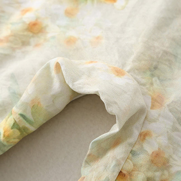 Buddha Stones、春、秋、ベージュ、花、緑の草のデザイン、ベビーガール、コットン、長袖、ワンピース、ロンパース - image 11