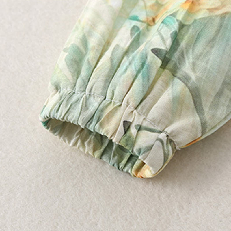 Buddha Stones、春、秋、ベージュ、花、緑の草のデザイン、ベビーガール、コットン、長袖、ワンピース、ロンパース - image 14