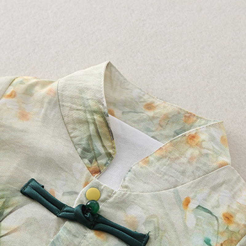 Buddha Stones、春、秋、ベージュ、花、緑の草のデザイン、ベビーガール、コットン、長袖、ワンピース、ロンパース - image 6