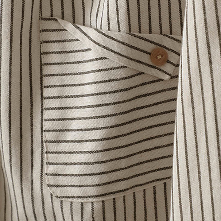 Buddha Stones秋 ストライプ スタンドカラー ボタン レディース 長袖 シャツ ポケット付き - image 7