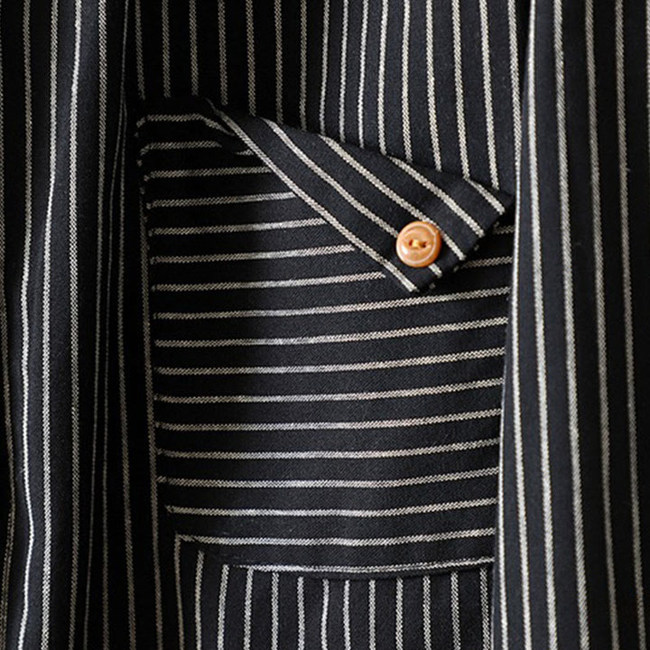 Buddha Stones秋 ストライプ スタンドカラー ボタン レディース 長袖 シャツ ポケット付き - image 18