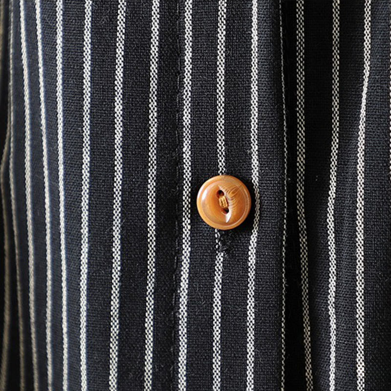 Buddha Stones秋 ストライプ スタンドカラー ボタン レディース 長袖 シャツ ポケット付き - image 19