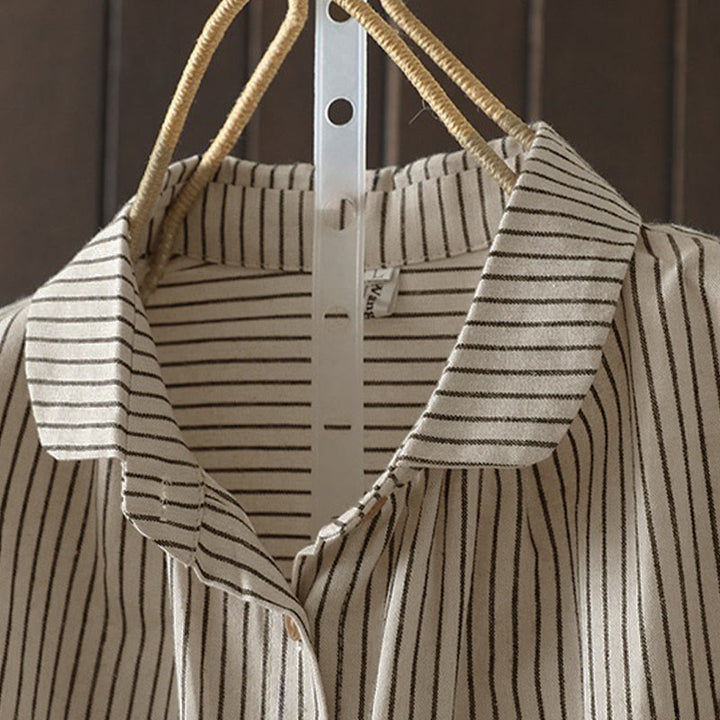 Buddha Stones秋 ストライプ スタンドカラー ボタン レディース 長袖 シャツ ポケット付き - image 5