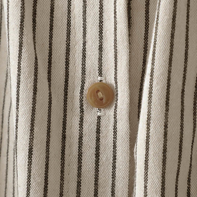 Buddha Stones秋 ストライプ スタンドカラー ボタン レディース 長袖 シャツ ポケット付き - image 8