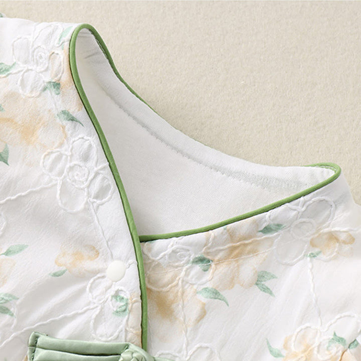 Buddha Stones春 秋 ライトイエロー 花柄 Vネックデザイン ベビーガール コットン 長袖 ワンピース ロンパース - image 10