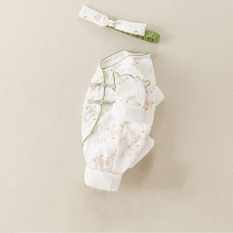 Buddha Stones春 秋 ライトイエロー 花柄 Vネックデザイン ベビーガール コットン 長袖 ワンピース ロンパース - image 15