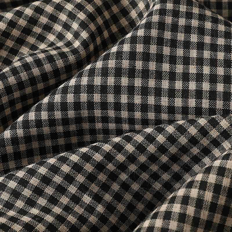 Buddha Stones秋冬 ブラック ホワイト チェック柄 ハイネック レースアップデザイン 長袖 ミディ丈 ドレス ポケット付き - image 8