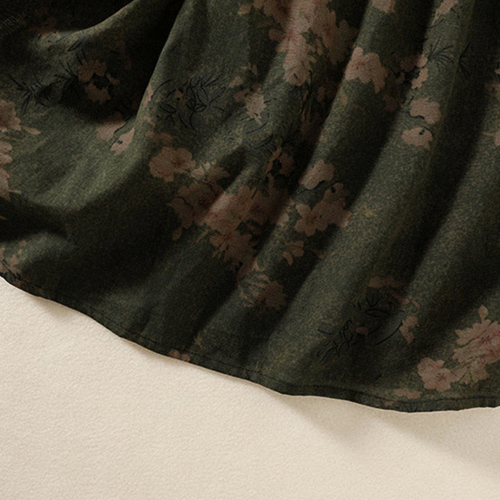 Buddha Stonesカジュアルフラワープリント柄ボタンデザインロングスリーブミディドレス（ポケット付き） - image 6