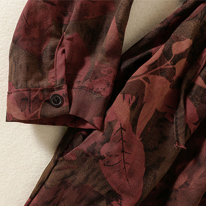 Buddha Stonesカジュアルフラワープリント柄ボタンデザインロングスリーブミディドレス（ポケット付き） - image 13