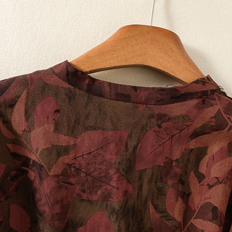 Buddha Stonesカジュアルフラワープリント柄ボタンデザインロングスリーブミディドレス（ポケット付き） - image 10