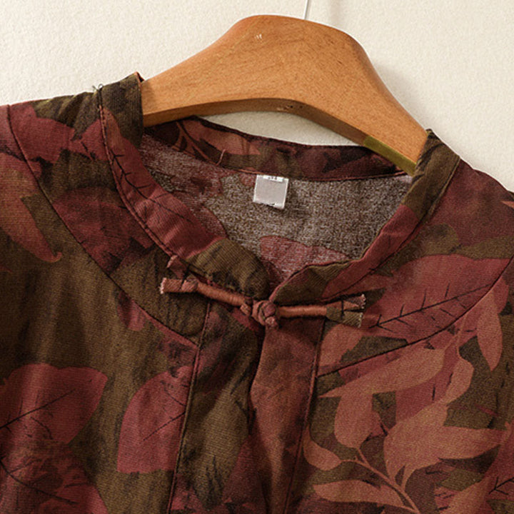 Buddha Stonesカジュアルフラワープリント柄ボタンデザインロングスリーブミディドレス（ポケット付き） - image 9