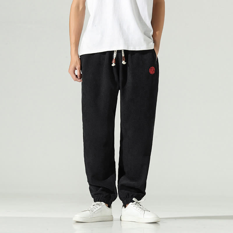 Buddha Stones秋 無地 コーデュロイ 刺繍デザイン メンズ ハーレムパンツ ポケット付き - 黒 - US/UK/AU46、 EU56 (5XL) - image 7