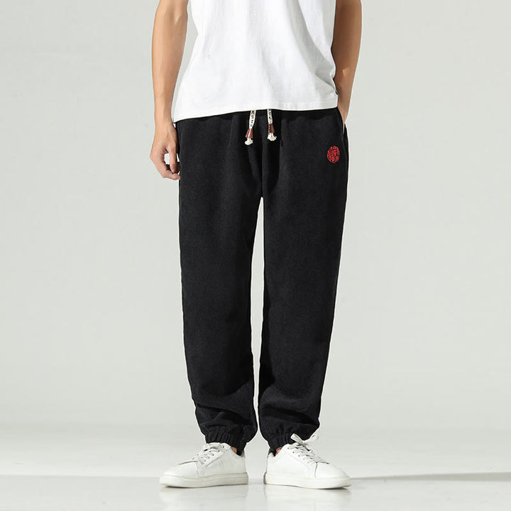 Buddha Stones秋 無地 コーデュロイ 刺繍デザイン メンズ ハーレムパンツ ポケット付き - 黒 - US/UK/AU46、 EU56 (5XL) - image 7