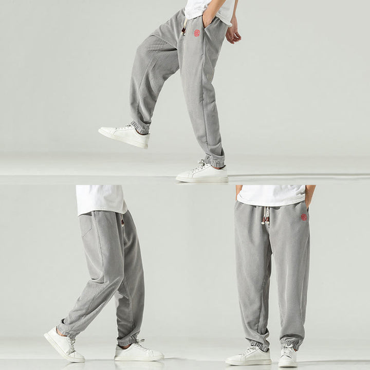 Buddha Stones秋 無地 コーデュロイ 刺繍デザイン メンズ ハーレムパンツ ポケット付き - image 22