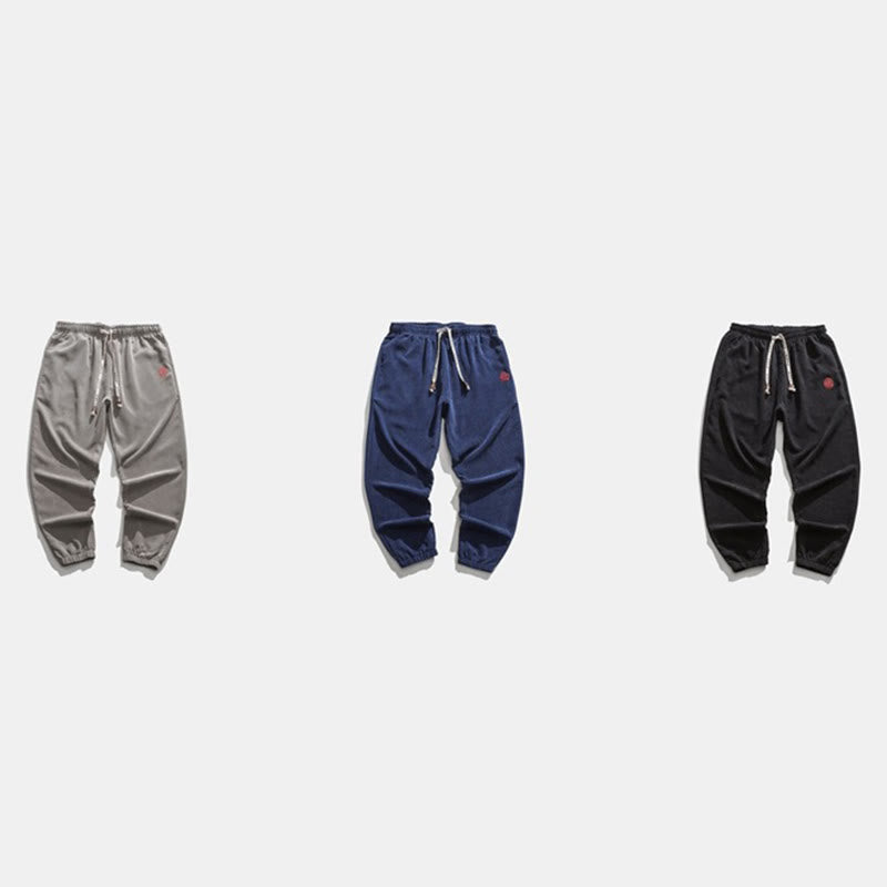 Buddha Stones秋 無地 コーデュロイ 刺繍デザイン メンズ ハーレムパンツ ポケット付き - image 24