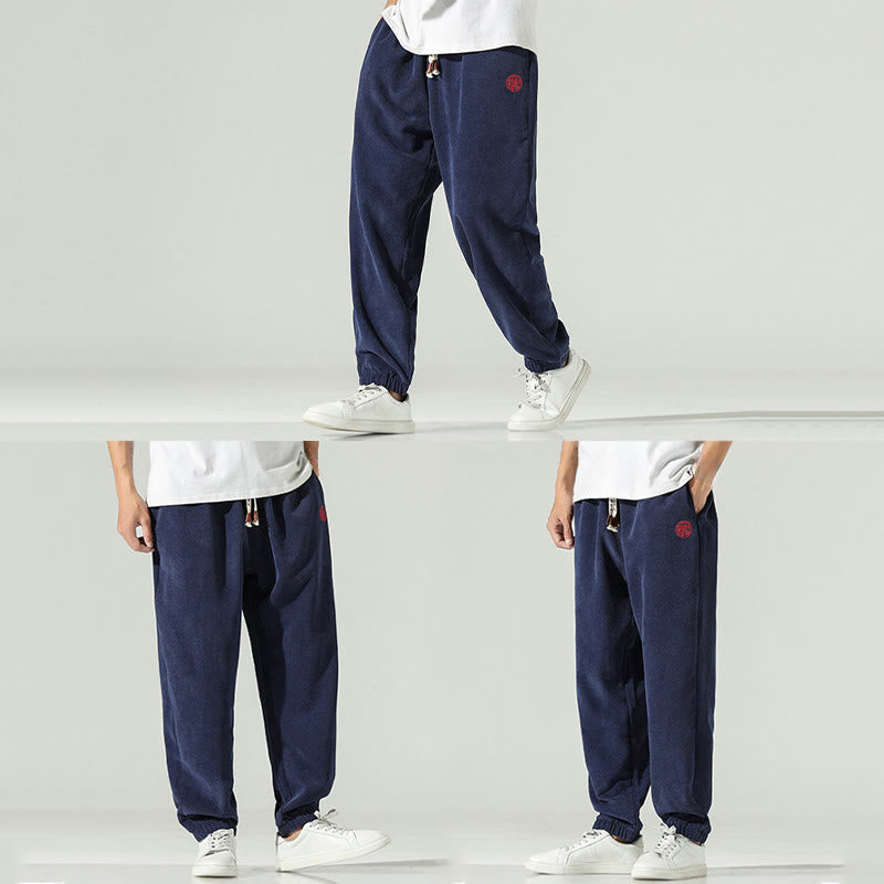 Buddha Stones秋 無地 コーデュロイ 刺繍デザイン メンズ ハーレムパンツ ポケット付き - image 5