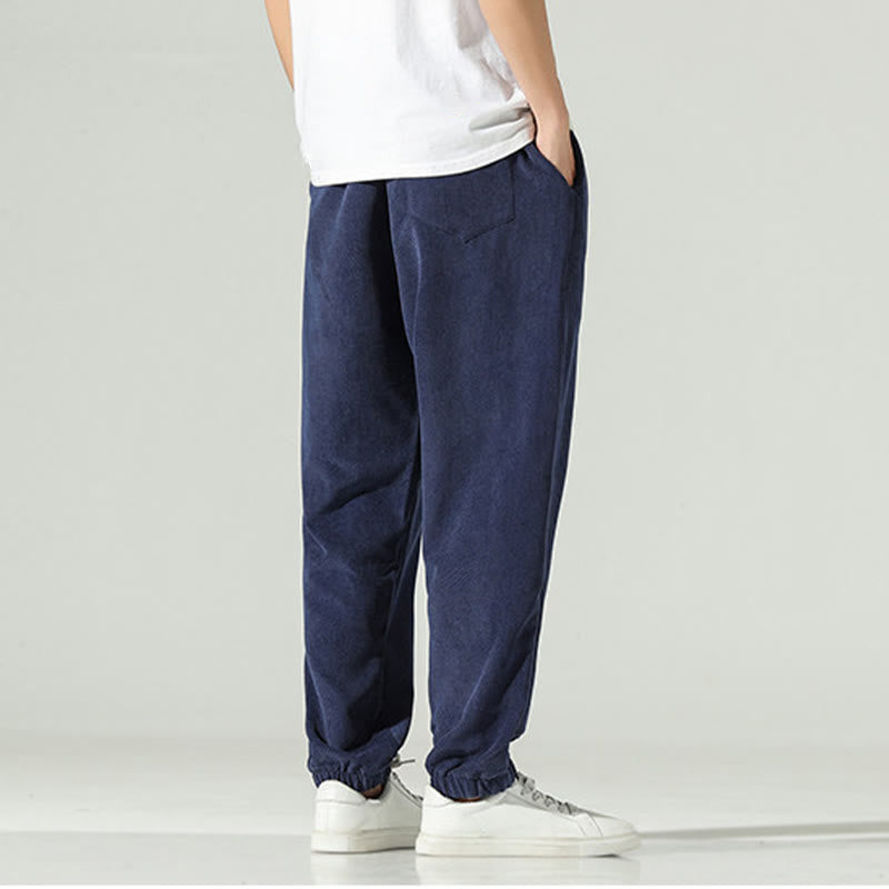 Buddha Stones秋 無地 コーデュロイ 刺繍デザイン メンズ ハーレムパンツ ポケット付き - image 3