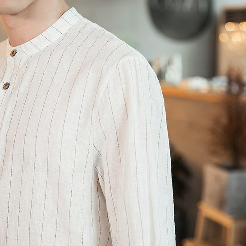 Buddha Stonesチェック柄 ハーフボタン スタンドカラー 七分袖 コットン メンズシャツ - image 19