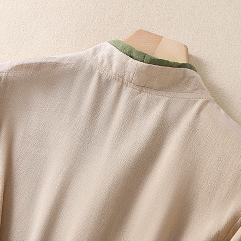 Buddha Stonesレトロ レースアップ フロッグボタンデザイン レディース 七分袖 コットンリネンシャツ - image 4