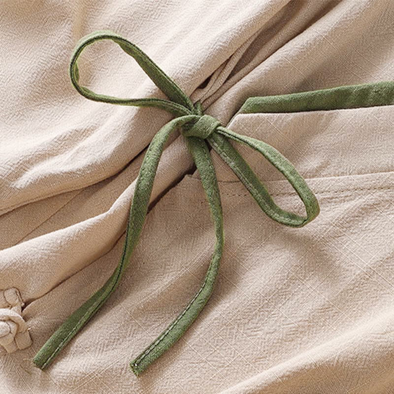 Buddha Stonesレトロ レースアップ フロッグボタンデザイン レディース 七分袖 コットンリネンシャツ - image 7