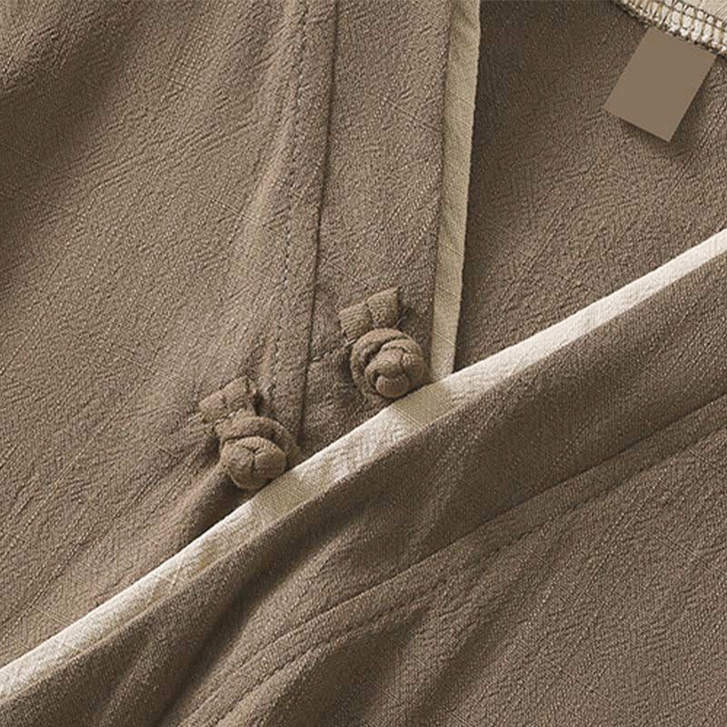 Buddha Stonesレトロ レースアップ フロッグボタンデザイン レディース 七分袖 コットンリネンシャツ - image 18