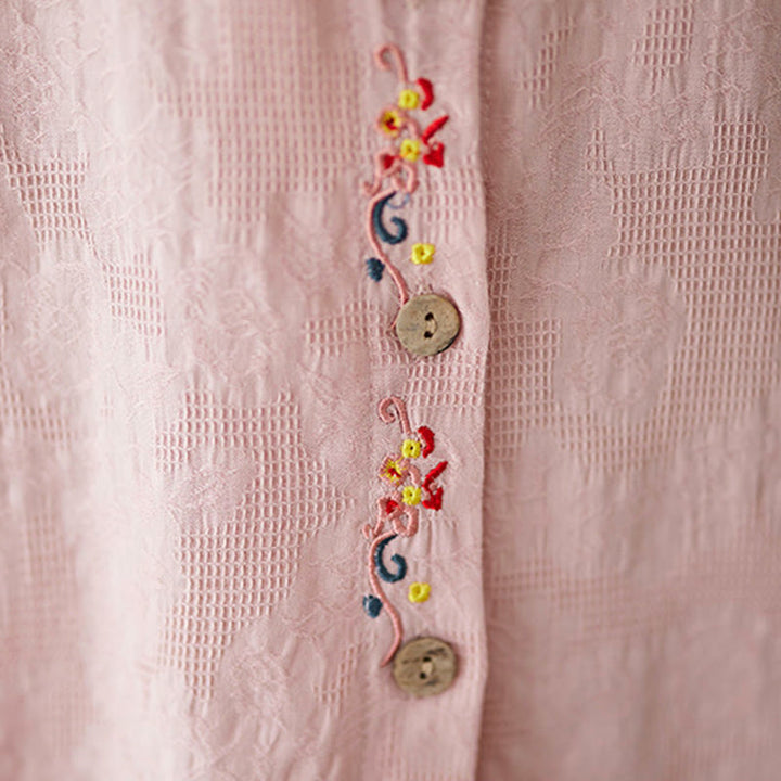 Buddha Stones春 無地 刺繍 花柄 ボタン レディース 長袖 コットン ラペルシャツ - image 17