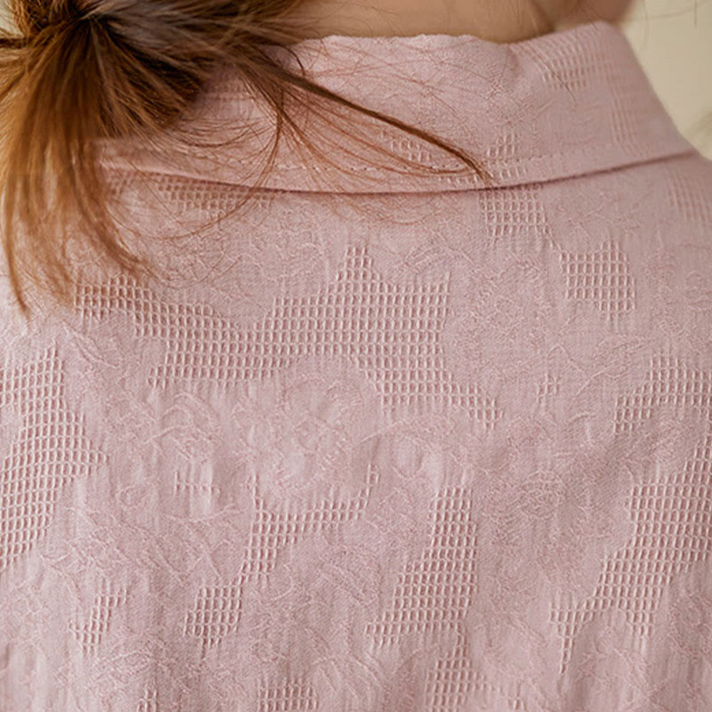 Buddha Stones春 無地 刺繍 花柄 ボタン レディース 長袖 コットン ラペルシャツ - image 16