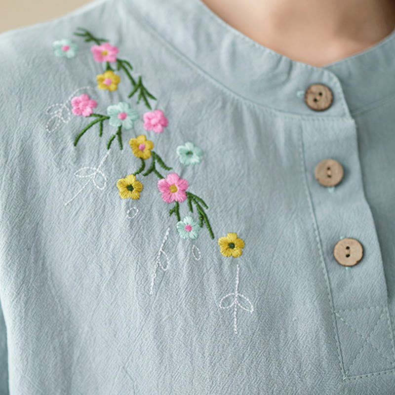 Buddha Stonesレディース 春 刺繍 花柄 スタンドカラー 長袖 コットンシャツ - image 13