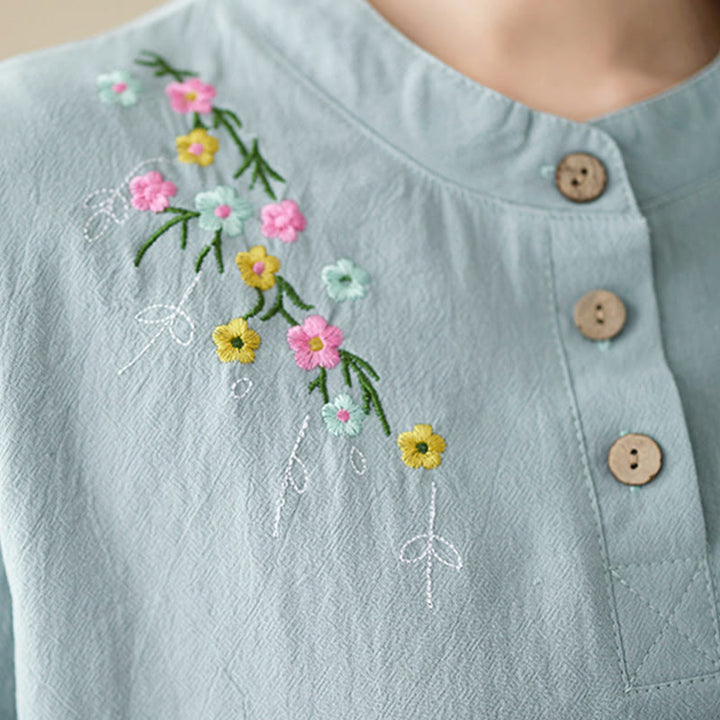 Buddha Stonesレディース 春 刺繍 花柄 スタンドカラー 長袖 コットンシャツ - image 13