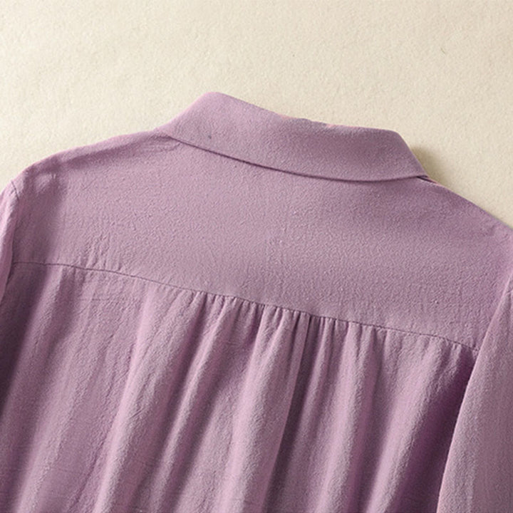 Buddha Stonesレディース 春 レトロ 無地 シンプル 刺繍 デザイン 長袖 コットン シャツ ポケット付き - image 3