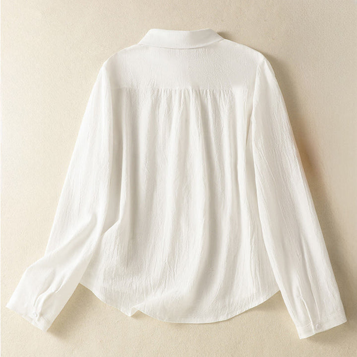 Buddha Stonesレディース 春 レトロ 無地 シンプル 刺繍 デザイン 長袖 コットン シャツ ポケット付き - image 9