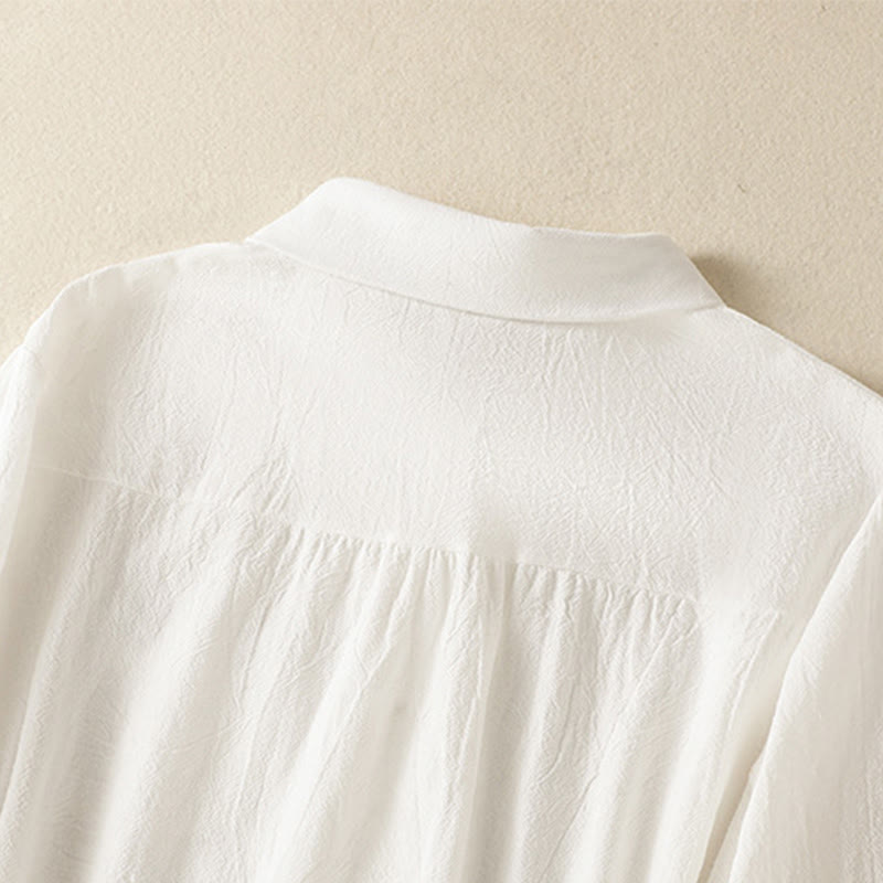 Buddha Stonesレディース 春 レトロ 無地 シンプル 刺繍 デザイン 長袖 コットン シャツ ポケット付き - image 11