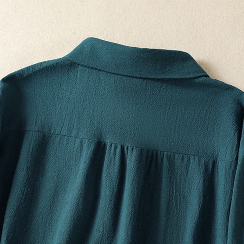 Buddha Stonesレディース 春 レトロ 無地 シンプル 刺繍 デザイン 長袖 コットン シャツ ポケット付き - image 19