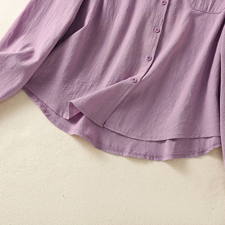 Buddha Stonesレディース 春 レトロ 無地 シンプル 刺繍 デザイン 長袖 コットン シャツ ポケット付き - image 7