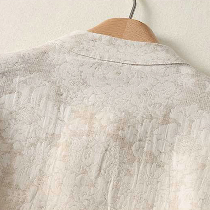 Buddha Stonesレディース 通勤用 テクスチャードパターン フロッグボタンデザイン 長袖 コットンリネンシャツ - image 3