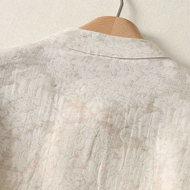 Buddha Stonesレディース 通勤用 テクスチャードパターン フロッグボタンデザイン 長袖 コットンリネンシャツ - image 3