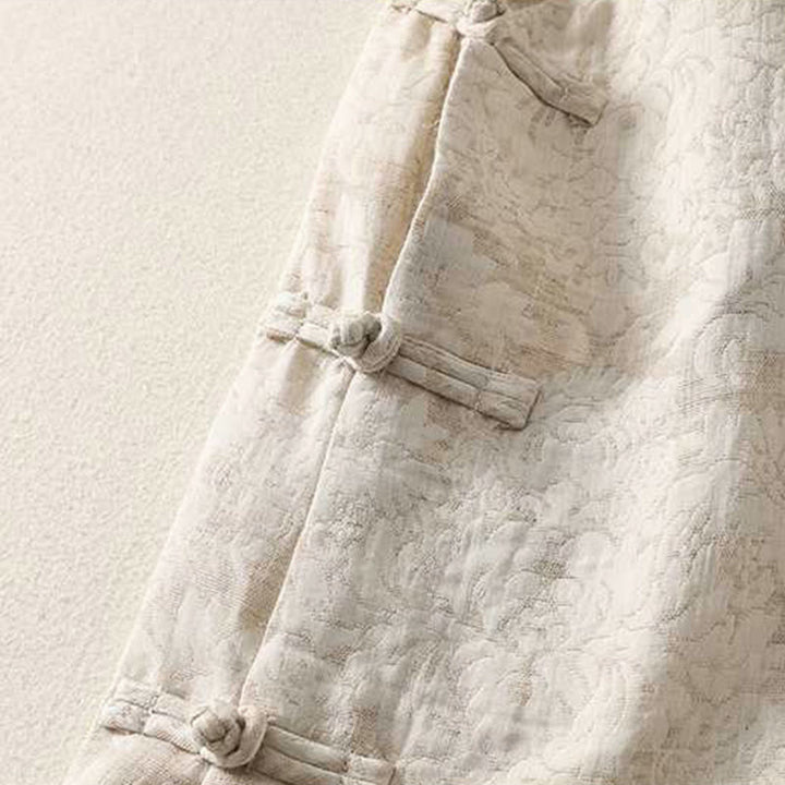 Buddha Stonesレディース 通勤用 テクスチャードパターン フロッグボタンデザイン 長袖 コットンリネンシャツ - image 4