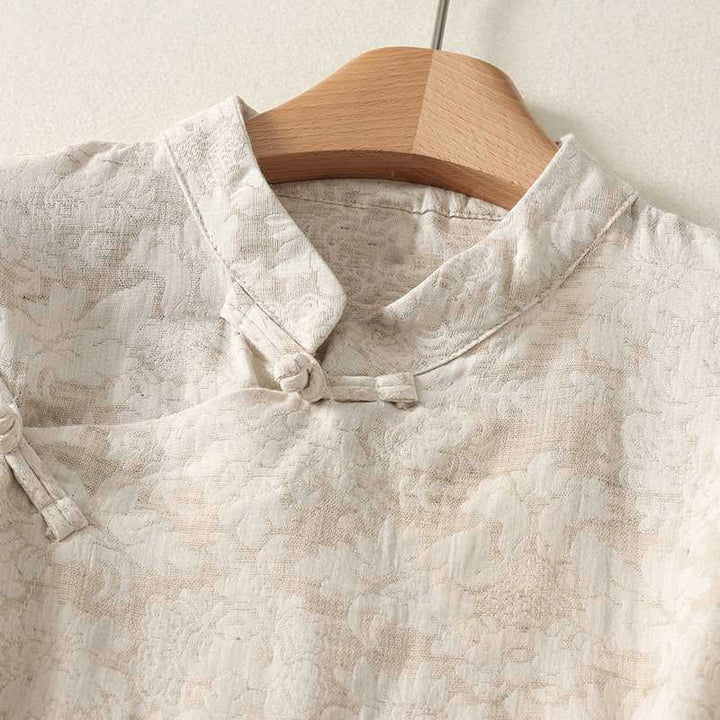 Buddha Stonesレディース 通勤用 テクスチャードパターン フロッグボタンデザイン 長袖 コットンリネンシャツ - image 2