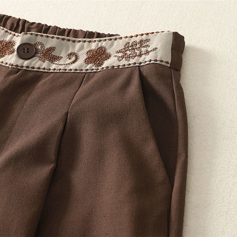 Buddha Stonesレディース 刺繍 伸縮性ウエストバンド ジッパーデザイン コットン ワイドレッグパンツ ポケット付き - image 24