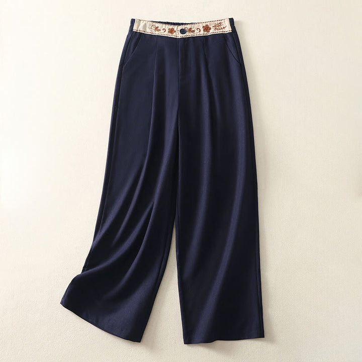 Buddha Stonesレディース 刺繍 伸縮性ウエストバンド ジッパーデザイン コットン ワイドレッグパンツ ポケット付き - ミッドナイトブルー - US8-10，UK/AU12-14，EU40-42 (2XL) - image 16