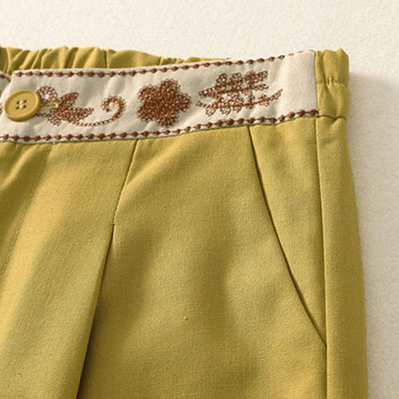Buddha Stonesレディース 刺繍 伸縮性ウエストバンド ジッパーデザイン コットン ワイドレッグパンツ ポケット付き - image 13