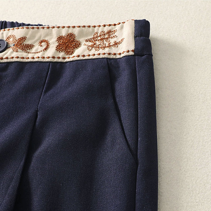 Buddha Stonesレディース 刺繍 伸縮性ウエストバンド ジッパーデザイン コットン ワイドレッグパンツ ポケット付き - image 18
