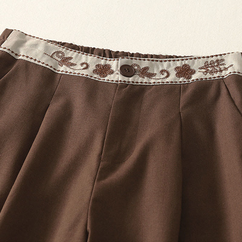 Buddha Stonesレディース 刺繍 伸縮性ウエストバンド ジッパーデザイン コットン ワイドレッグパンツ ポケット付き - image 23