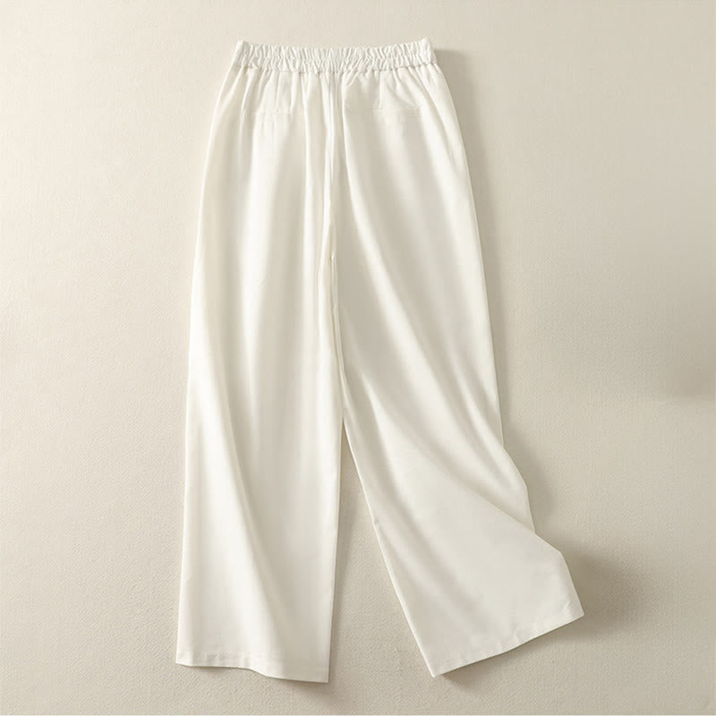 Buddha Stonesレディース 刺繍 伸縮性ウエストバンド ジッパーデザイン コットン ワイドレッグパンツ ポケット付き - image 2