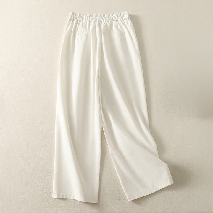 Buddha Stonesレディース 刺繍 伸縮性ウエストバンド ジッパーデザイン コットン ワイドレッグパンツ ポケット付き - image 2