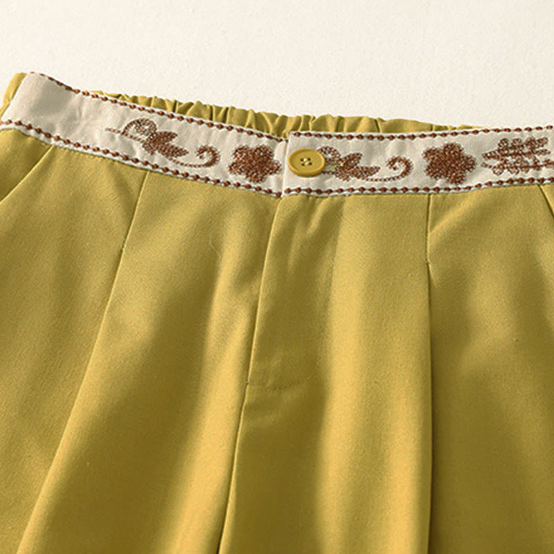 Buddha Stonesレディース 刺繍 伸縮性ウエストバンド ジッパーデザイン コットン ワイドレッグパンツ ポケット付き - image 12